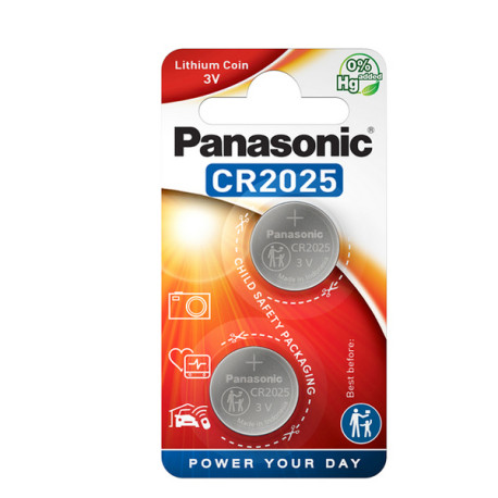 Micropile CR2025 - 3V - a pastiglia - litio - Panasonic - blister 2 pezzi