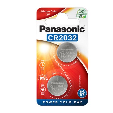 Micropila CR2032 - 3V - a pastiglia - litio - Panasonic - blister 2 pezzi