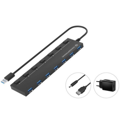 7-Port USB 3.0 HUB with Power Adapter 90cm Cable Individual Power Switch USB 3.2 Gen 1