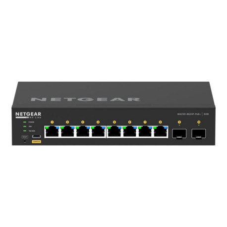 NETGEAR AV Line M4250-8G2XF-PoE+ - Switch - L3 - gestito - 8 x 10/100/1000 (8 PoE+) + 2 x 10 Gigabit SFP+ - flusso d'aria da la