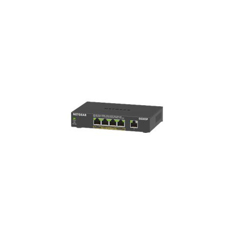 NETGEAR GS305Pv2 - Switch - unmanaged - 5 x 10/100/1000 (4 PoE) - desktop, montaggio a parete - PoE+ (63 W) - alimentazione CC