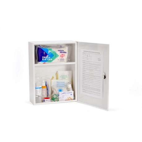 Armadietto di Pronto Soccorso in metallo (cassetta medica) con "ALLEGATO 2 BASE" meno 3 dip.