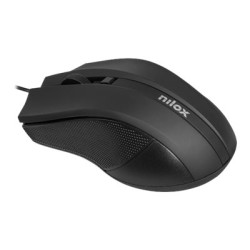 Nilox - Mouse - ergonomico - ottica - 3 pulsanti - cablato - USB - nero - retail