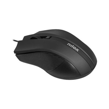 Nilox - Mouse - ergonomico - ottica - 3 pulsanti - cablato - USB - nero - retail