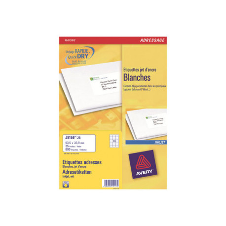 Avery - 33.9 x 64 mm 600 pezzi (25 foglio(i) x 24) Etichette per indirizzi