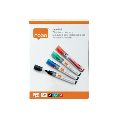 Nobo Liquid Ink - Marcatore - non permanente - per fogli per lavagna, lucidi, lavagna bianca - nero, rosso, blu, verde - inchio