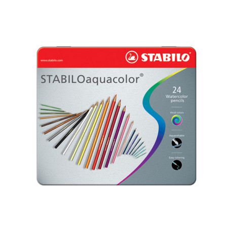 Pastello Aquacolor 1624 - tratto 2,80 mm - colori assortiti - Stabilo - astuccio 24 pezzi