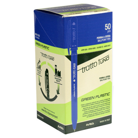 Penna sfera Tratto Uno Green - punta media 1 mm - blu - Tratto - conf. 50 pezzi