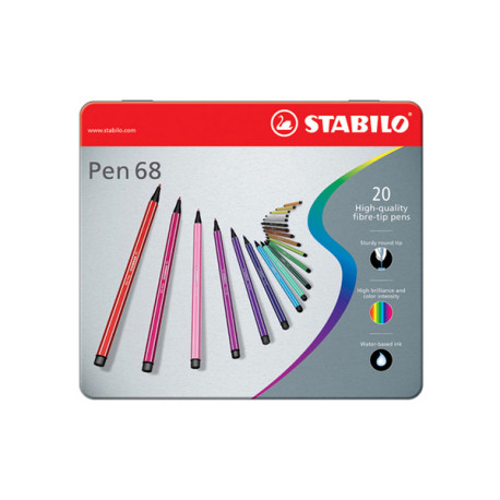 Pennarelli Pen 68 - colori assortiti - Stabilo - scatola in metallo 20 pezzi