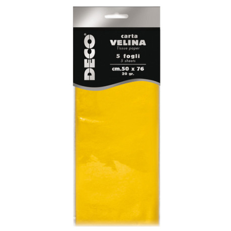 Carta velina - 20 gr - 50 x 76 cm - giallo - DECO - busta 5 fogli