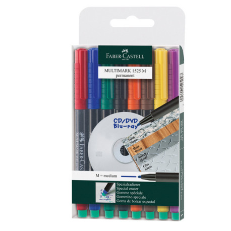 Pennarello Multimark universale permanente con gomma - punta media 1,0mm - astuccio 8 colori - Faber Castell