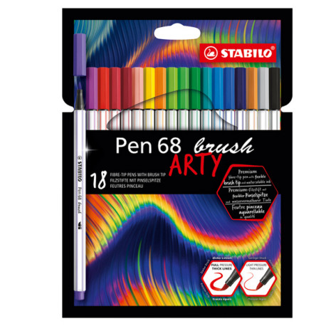 Pennarello Pen 68 Brush Arty Line 568/12 - colori assortiti - Stabilo - astuccio 12 pezzi