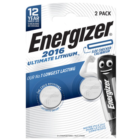 Pila CR2016 Ultimate Lithium - 3 V - Energizer Specialistiche - conf. 2 pezzi