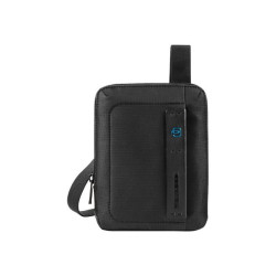 Piquadro P16 - Borsa a tracolla per tablet - tessuto, pelle - nero, Chevron