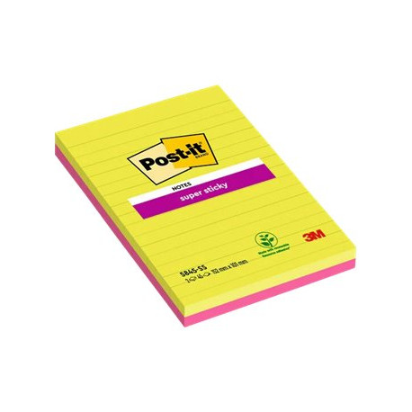 Post-it Super Sticky - Blocchi - large - 127 x 203 mm - 90 fogli (2 x 45) - rosa, verde - righe