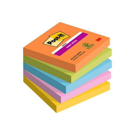 Post-it Super Sticky 654-5SS-BOOS - Blocchi - 76 x 76 mm - 450 fogli (5 x 90) - giallo, rosa, blu, verde, arancione