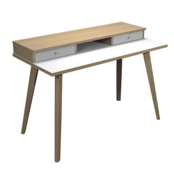 Postazione Home-Office - con sopralzo - gambe in legno -120 x 60 x H 74,4 cm - bianco / rovere - Artexport