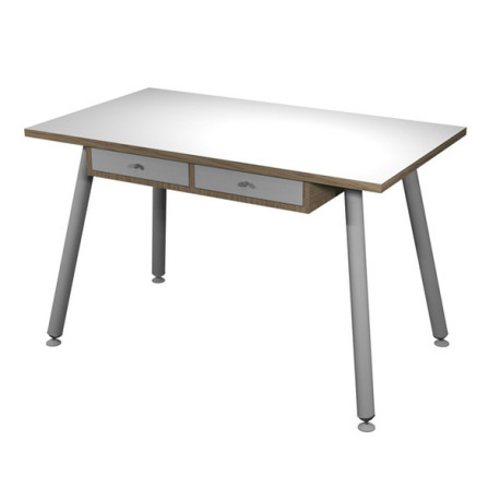 Postazione Home-Office - con sottopiano - gambe in metallo -120 x 60 x H 74,4 cm - bianco / rovere - Artexport