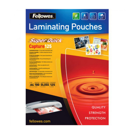 Pouches Capture125 Superquick - A4 - 216x303 mm - 2x125 micron - Fellowes - scatola 100 pezzi