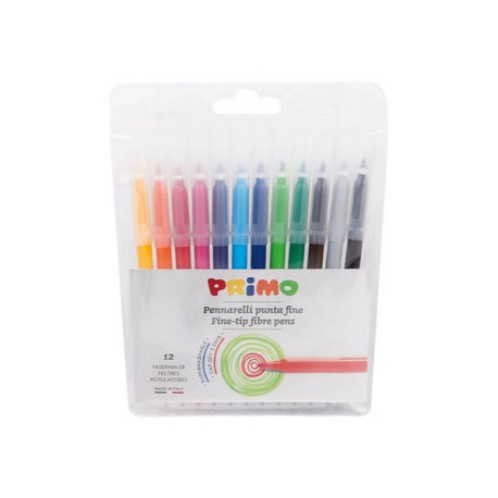 PRIMO - Penna punta in fibra - non permanente - colori assortiti - 2.5 mm - fine (pacchetto di 12)