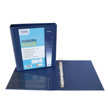 Raccoglitore personalizzabile Europa - 4 anelli a D 50 mm - dorso 6 cm - 22x30 cm - blu - Favorit