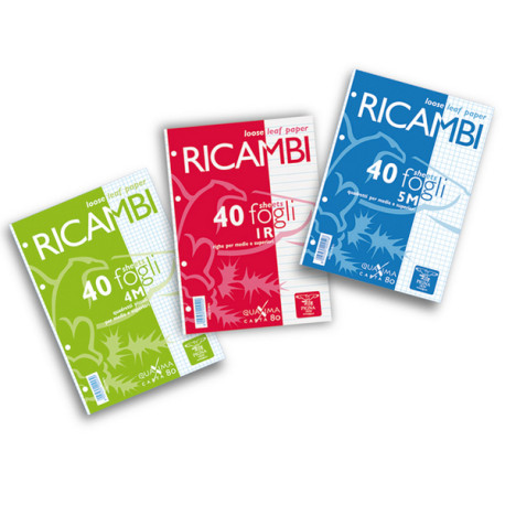 Ricambi forati Quaxima - A4 - 5 mm con margine - 80 gr - 40 fogli - Pigna