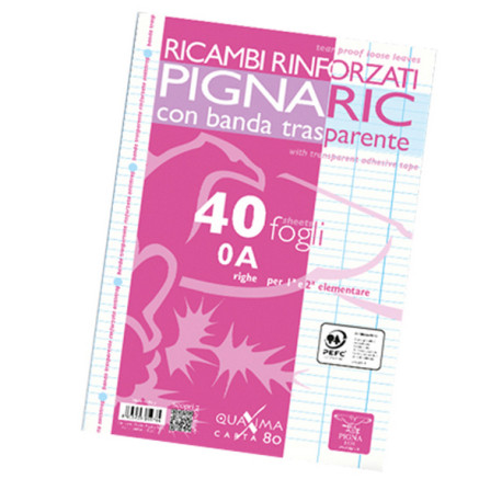 Ricambi forati rinforzati Pignaric - A4 - rigo di 1a - 40 fogli - 80gr - Pigna