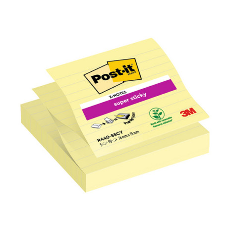 Ricarica foglietti Post it  Super Sticky - R440-SSCY - a righe - 101 x 101 mm - giallo Canary - 90 fogli - Post it