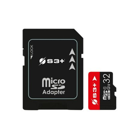 S3+ - Scheda di memoria flash (adattatore microSDHC per SD in dotazione) - 16 GB - UHS-I / Class10 - UHS-I microSDHC - nero, ro