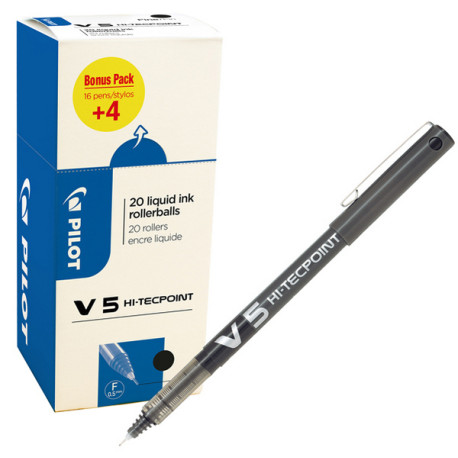 Roller Hi Tecpoint V5 con cappuccio - punta 0,5mm - nero - Pilot - conf. 16 + 4 pezzi