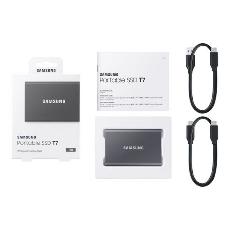 Samsung T7 MU-PC1T0T - SSD - crittografato - 1 TB - esterno (portatile) - USB 3.2 Gen 2 (USB-C connettore) - 256 bit AES - Tita