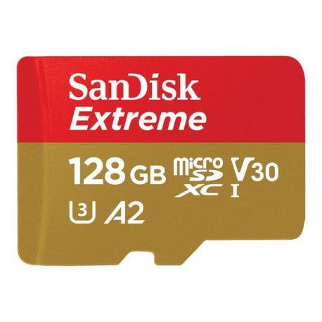 SanDisk Extreme - Scheda di memoria flash (adattatore da microSDXC a SD in dotazione) - 128 GB - A2 / Video Class V30 / UHS-I U