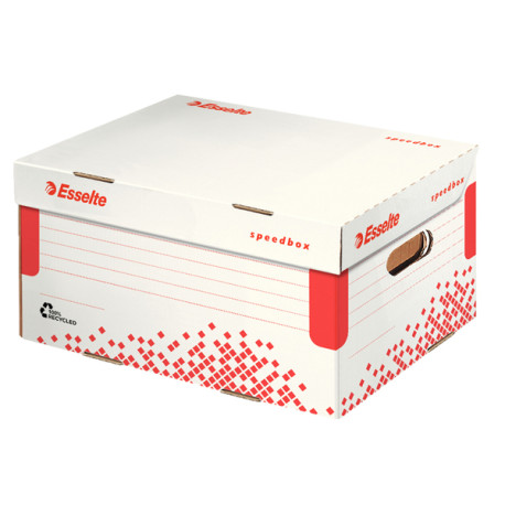 Scatola archivio Speedbox - dorso 8 cm - 35x25 cm - apertura totale - bianco e rosso -  Esselte