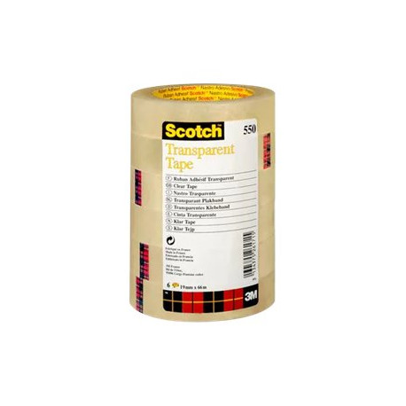 Scotch 550 - Nastro da imballaggio - 19 mm x 66 m - trasparente (pacchetto di 8)