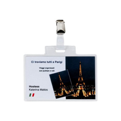 SEI PASS 4 E C.R. - Badge per il nome - per 70 x 110 mm - clip - trasparente (pacchetto di 100)