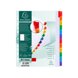 Separatore numerico 1/12 - cartoncino bianco 160 gr - tasti colorati - A4 maxi - Exacompta