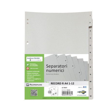 Separatore numerico 1/12 Record R - PPL - 21 x 29.7 cm - A4 - Sei Rota