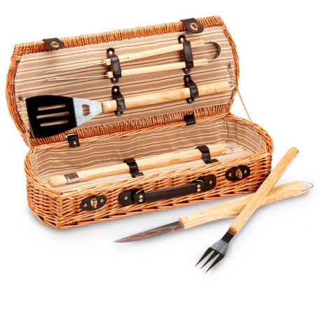 Set barbecue 5 attrezzi - valigetta di vimini - 13 x 26 x 61 cm - Garden Friend