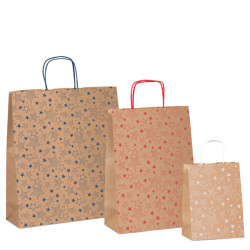 Shopper natale - 36 x 12 x 41 cm - carta kraft - fantasia stelline - colori assortiti - Sadoch