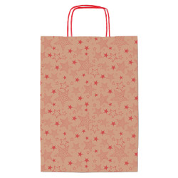 Shopper natale - 36 x 12 x 41 cm - carta kraft - fantasia stelline - rosso - Sadoch