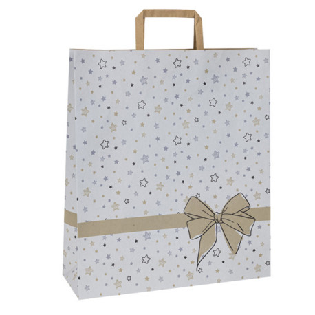 Shoppers - maniglie piattina - 36 x 12 x 41 cm - carta kraft - stars bianco - Mainetti Bags - conf. 25 pezzi