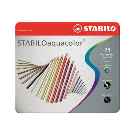 STABILO aquacolor - Matita acquerellabile - acquerello - permanente - colori brillanti - 2.8 mm (pacchetto di 24)