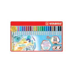 STABILO Pen 68 - Penna con punta a pennello - colori assortiti - inchiostro base acqua (pacchetto di 25)