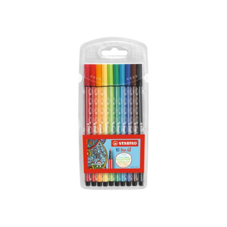 STABILO Pen 68 - Penna punta in fibra - colori assortiti - inchiostro base acqua - 1 mm - medio (pacchetto di 10)