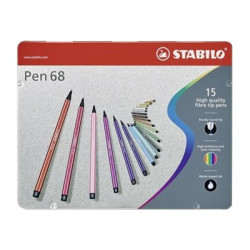 STABILO Pen 68 - Penna punta in fibra - colori assortiti - inchiostro base acqua - 1 mm - medio (pacchetto di 15)