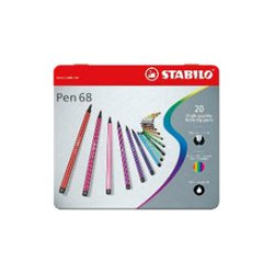 STABILO Pen 68 - Penna punta in fibra - colori assortiti - inchiostro base acqua - 1 mm - medio (pacchetto di 20)