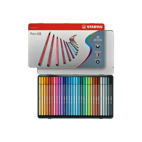 STABILO Pen 68 - Penna punta in fibra - colori assortiti - inchiostro base acqua - 1 mm - medio (pacchetto di 30)