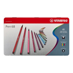 STABILO Pen 68 - Penna punta in fibra - colori assortiti - inchiostro base acqua - 1 mm - medio (pacchetto di 40)