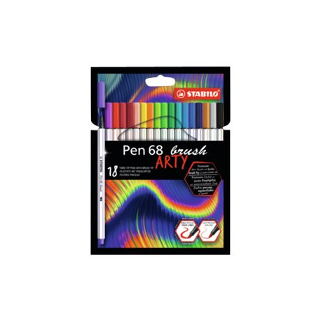 STABILO Pen 68 ARTY - Penna punta in fibra - colori assortiti - inchiostro base acqua (pacchetto di 18)