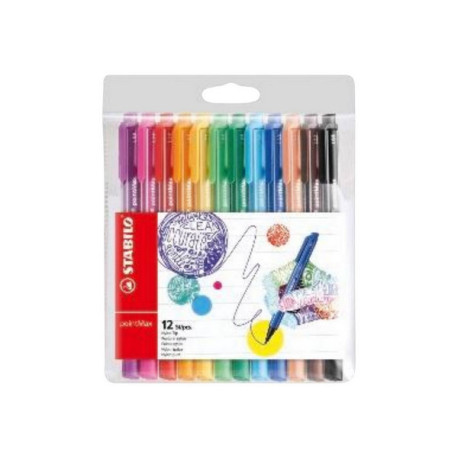 STABILO pointMax - Penna punta in fibra - colori assortiti - inchiostro base acqua - 0.8 mm - larga (pacchetto di 12)